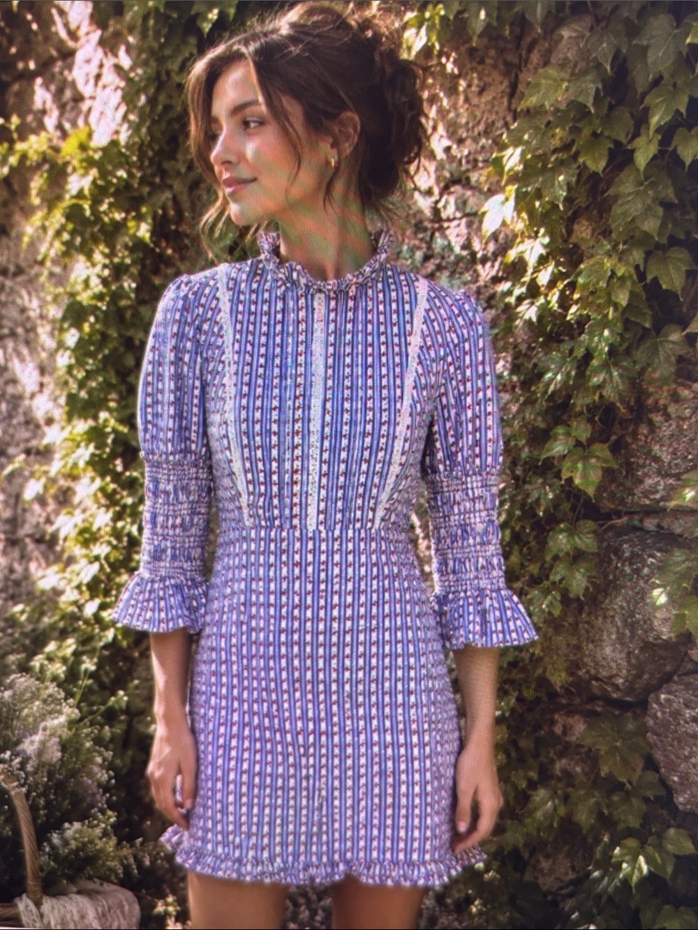 Laura Ashley x Urban Outfitters Stripe Floral Prairie Dress Blue White Red Small